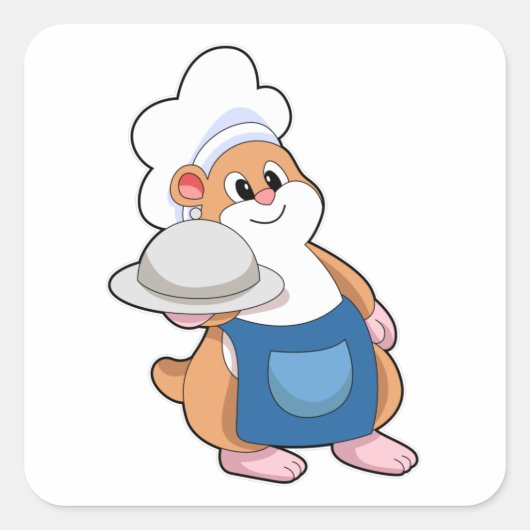 Hamster als Cook met Platter Vierkante Sticker (Voorkant)