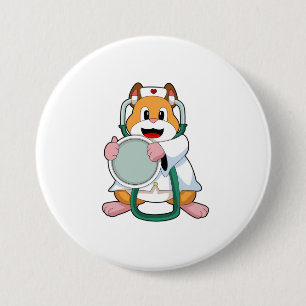 Hamster als Doctor met Stethoscoop.PNG Ronde Button 7,6 Cm