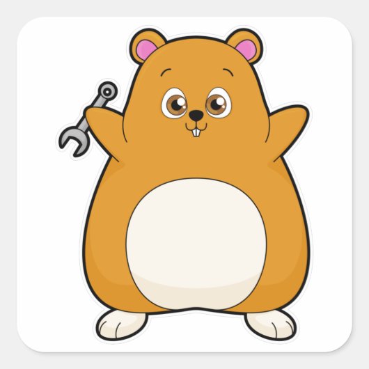 Hamster als Mechanisch met een sleutel Vierkante Sticker (Voorkant)