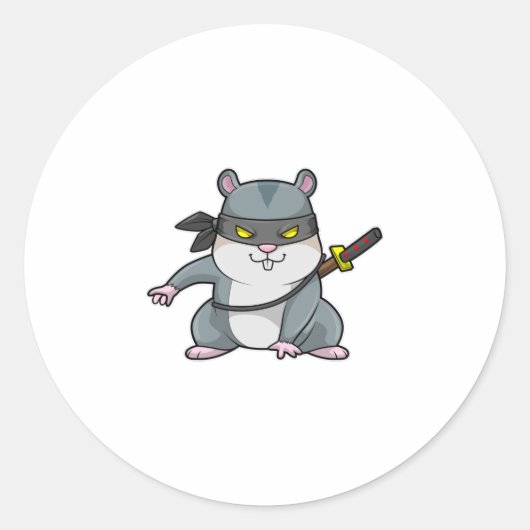 Hamster als Ninja bij de vechtkunst met zwaard Ronde Sticker (Voorkant)