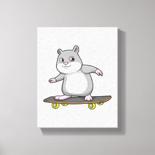 Hamster als Skater met Skateboard Canvas Afdruk