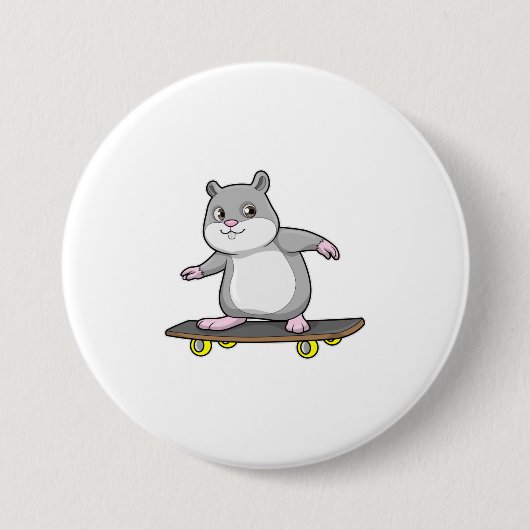 Hamster als Skater met Skateboard Ronde Button 7,6 Cm (Voorkant)
