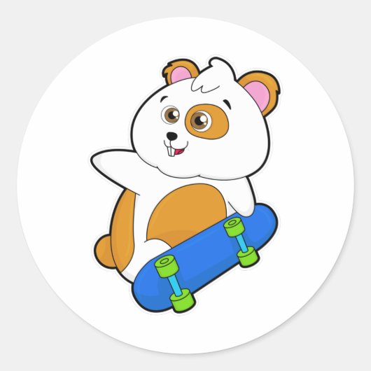 Hamster als Skater met Skateboard Ronde Sticker (Voorkant)