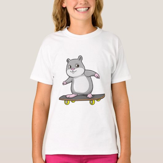 Hamster als Skater met Skateboard T-shirt (Voorkant)