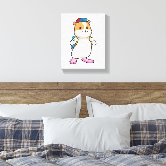 Hamster als student met rugzak en Pet Canvas Afdruk (Insitu (Slaapkamer))