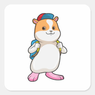 Hamster als student met rugzak en Pet Vierkante Sticker