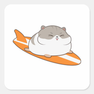 Hamster als Surfer met Surfboard Vierkante Sticker