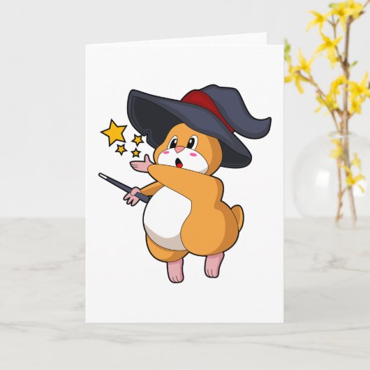 Hamster als Tovenaar met Magische Wand Kaart (Gele Bloem)