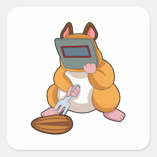 Hamster als Welder.PNG Vierkante Sticker (Voorkant)