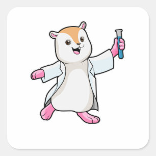 Hamster als wetenschapper met testbuis vierkante sticker