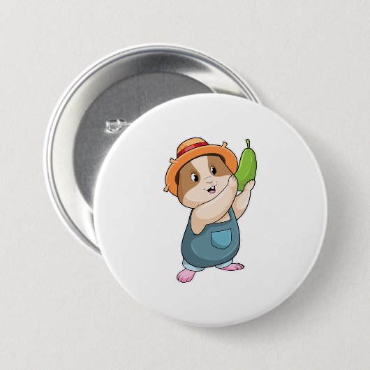 Hamster as Farmer with Zucchini Ronde Button 7,6 Cm (Voorkant /achterkant)