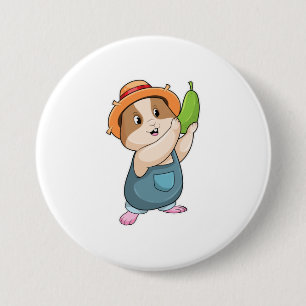Hamster as Farmer with Zucchini Ronde Button 7,6 Cm