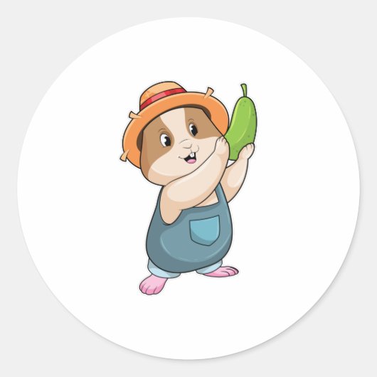 Hamster as Farmer with Zucchini Ronde Sticker (Voorkant)