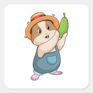 Hamster as Farmer with Zucchini Vierkante Sticker