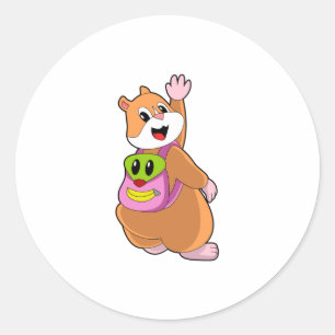 Hamster as Student with Backpack.PNG Ronde Sticker