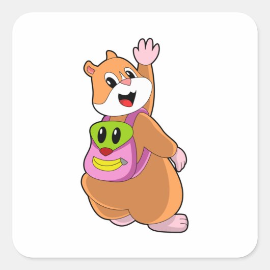 Hamster as Student with Backpack.PNG Vierkante Sticker (Voorkant)