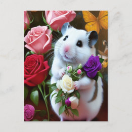 Hamster Avec Carte Postale Rose