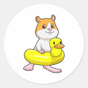 Hamster bij Beach met Duck als Swim ring Ronde Sticker