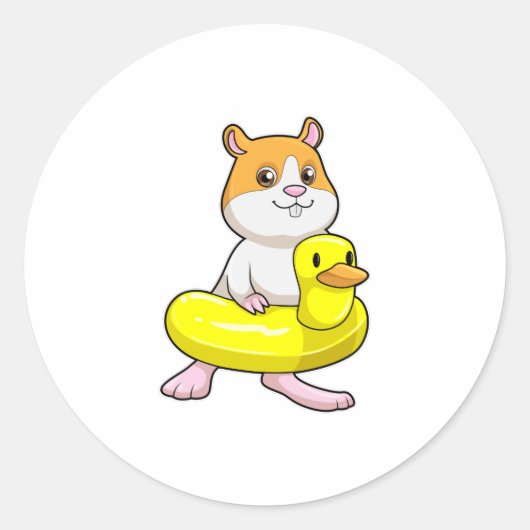Hamster bij Beach met Duck als Swim ring Ronde Sticker (Voorkant)