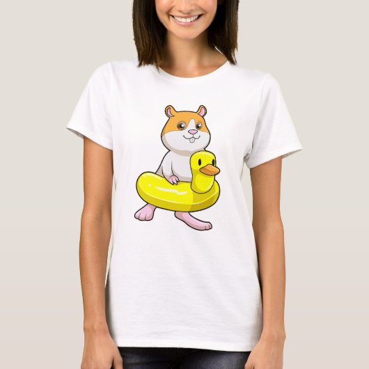 Hamster bij Beach met Duck als Swim ring T-shirt (Voorkant)