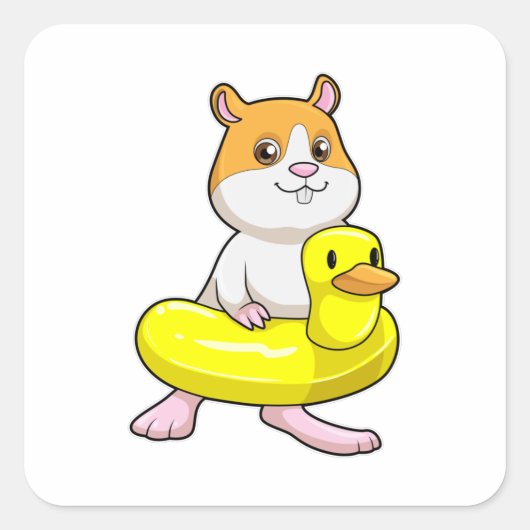 Hamster bij Beach met Duck als Swim ring Vierkante Sticker (Voorkant)