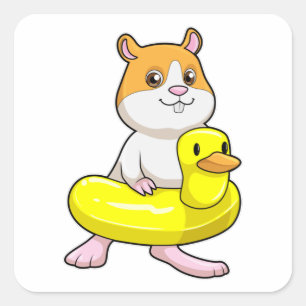 Hamster bij Beach met Duck als Swim ring Vierkante Sticker