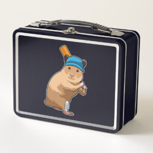 Hamster bij Cricket met cricket bat