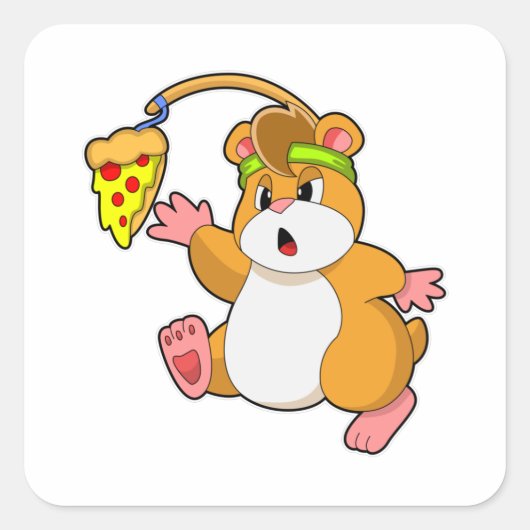 Hamster bij Eating met Pizza Vierkante Sticker (Voorkant)