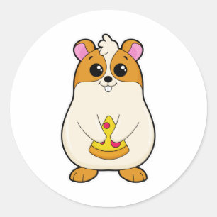 Hamster bij Eating van Pizza Ronde Sticker