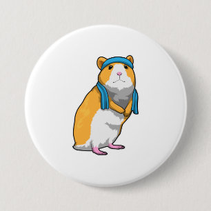 Hamster bij Fitness met handdoek Ronde Button 7,6 Cm