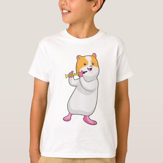 Hamster bij Muziek met Flute T-shirt (Voorkant)