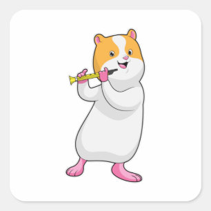 Hamster bij Muziek met Flute Vierkante Sticker