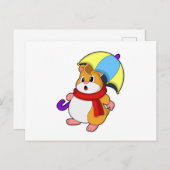 Hamster bij regen met paraplu briefkaart (Voorkant / Achterkant)