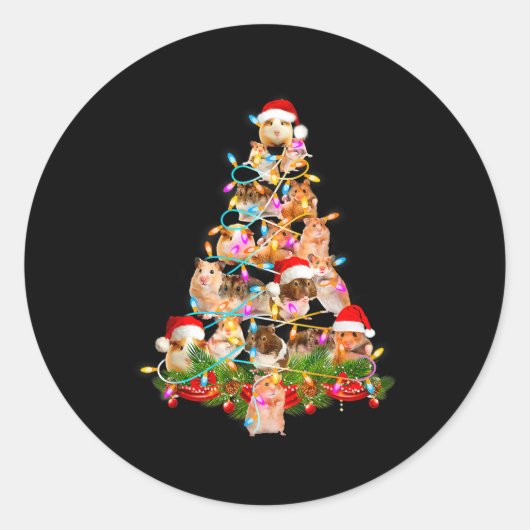 Hamster Christmas Tree Led Funny Hamster Snow Chir Ronde Sticker (Voorkant)