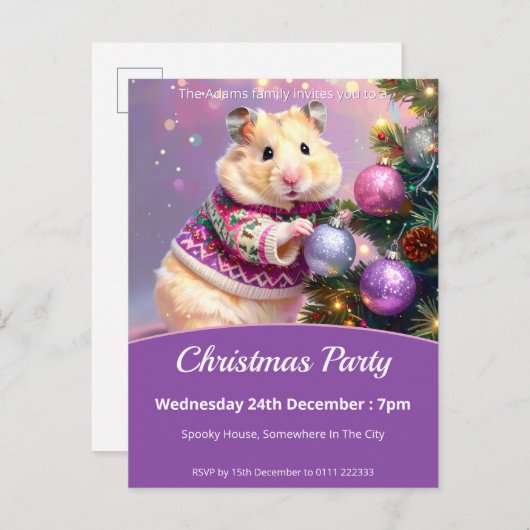 Hamster Decorating Tree Christmas Party Uitnodiging Briefkaart (Voorkant / Achterkant)