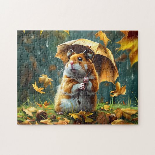 Hamster en blad paraplu legpuzzel (Horizontaal)