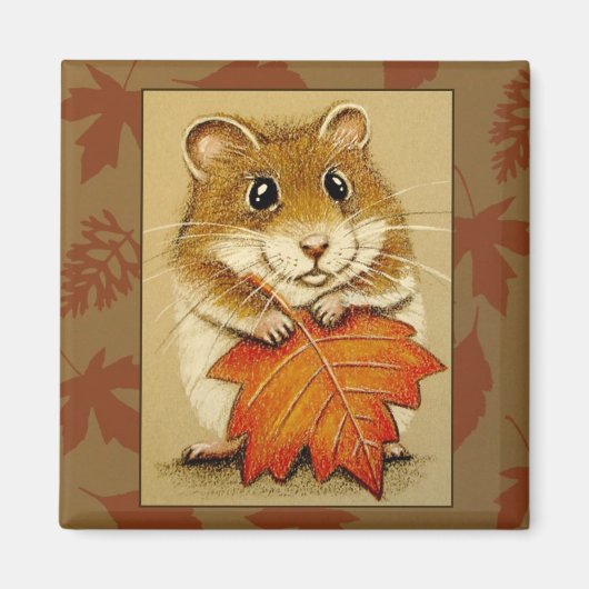 Hamster & Feuille d'automne - Aimant (Devant)