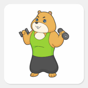 Hamster Fitness Dumbbell Vierkante Sticker