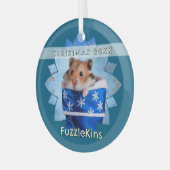 Hamster in blauwe kerstkous glas ornament (Voorkant links)