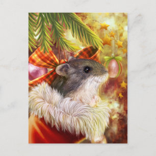 Hamster in een kerstsok realistisch schilderij feestdagenkaart