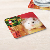 Hamster Kokolinka met kerstboom Vierkante Kartonnen Onderzetter (Schuin)