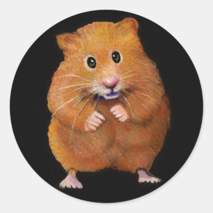 HAMSTER: KUNST OP ZWART: KLEURPOTLOOD RONDE STICKER