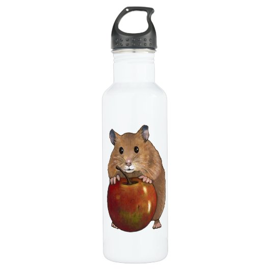 Hamster met Apple: Tekening, stille kunst Waterfles (Voorkant)