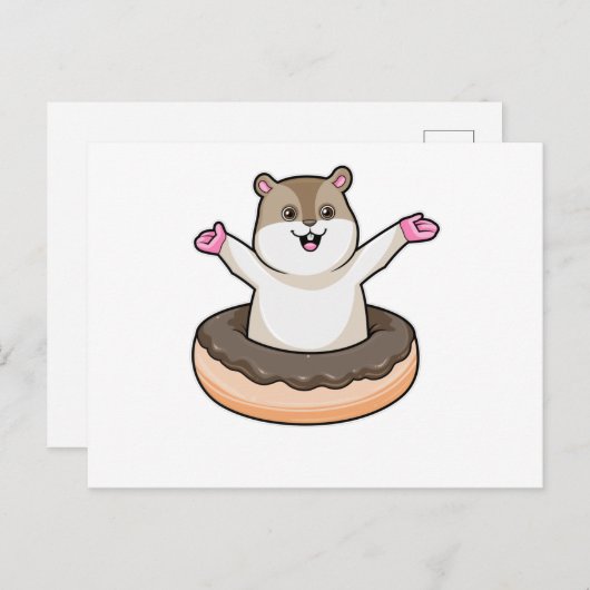 Hamster met Chocolade Donut Briefkaart (Voorkant / Achterkant)