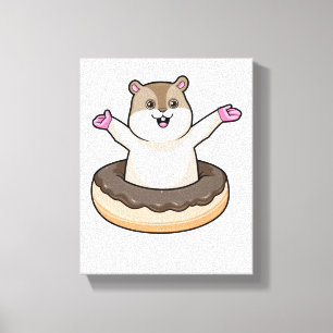 Hamster met Chocolate Donut Canvas Afdruk