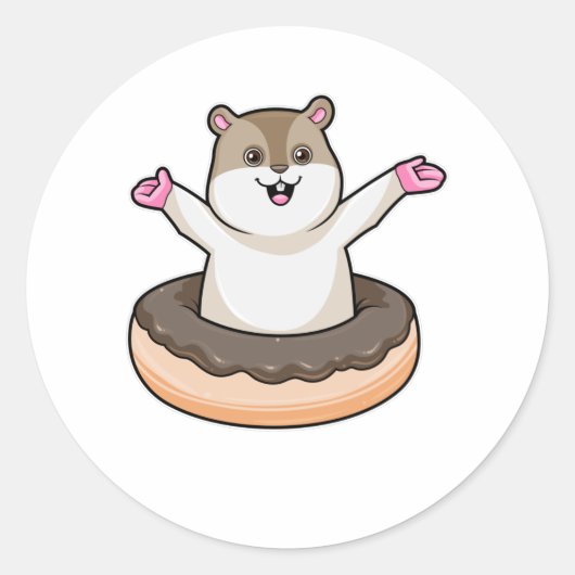 Hamster met Chocolate Donut Ronde Sticker (Voorkant)