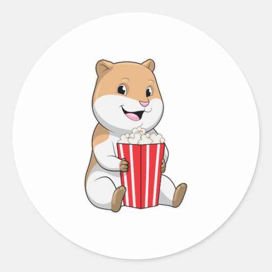 Hamster met één van Popcorn Ronde Sticker (Voorkant)