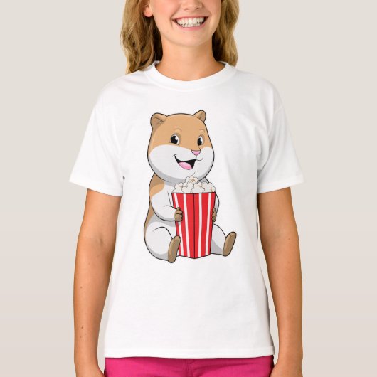 Hamster met één van Popcorn T-shirt (Voorkant)