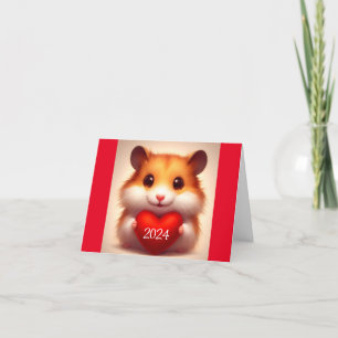 Hamster Met Hart 2024 Kerstkaart Feestdagen Kaart