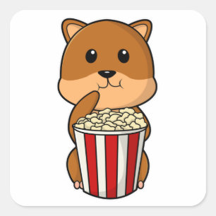 Hamster met kegel van popcorn vierkante sticker